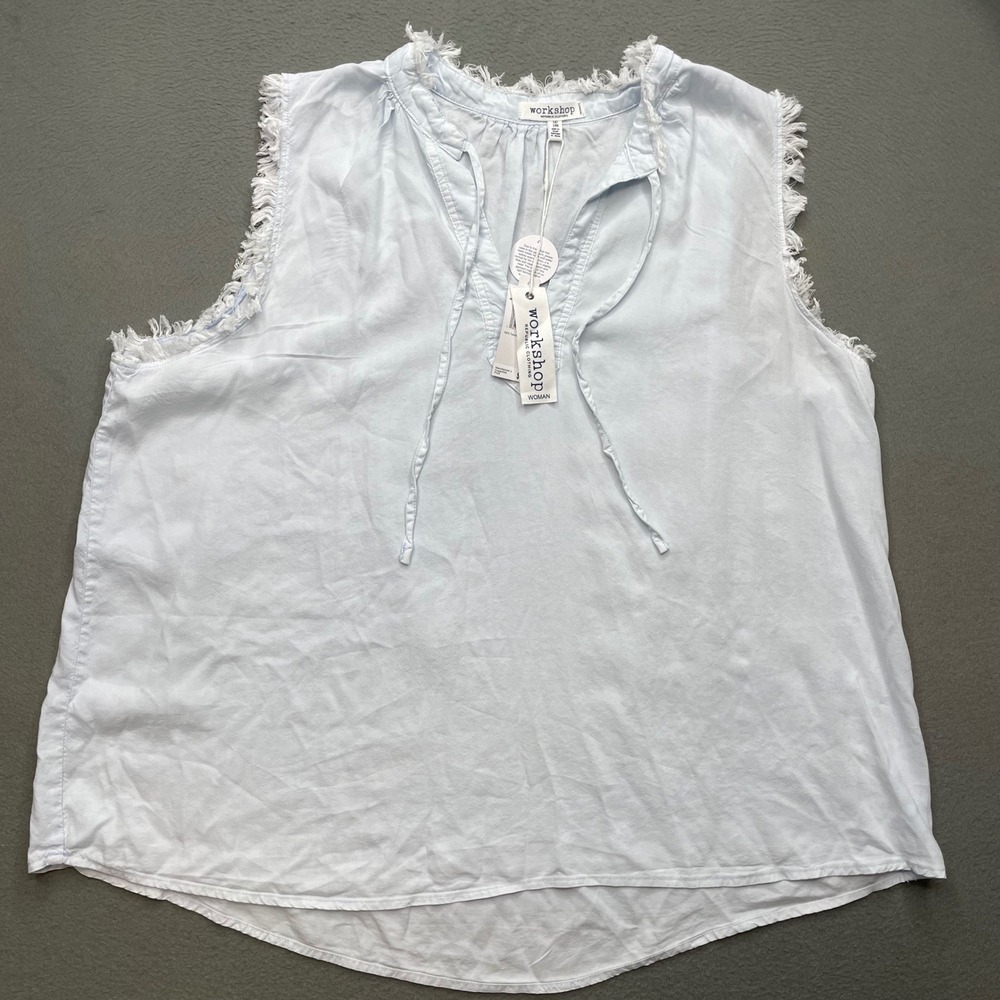 Workshop Republic Women Sleeveless Top Light Blue 1X Boho Frayed Hem